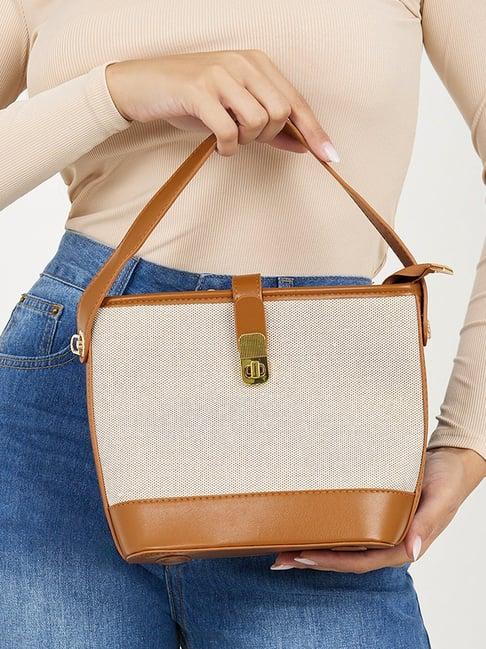 styli white & brown textured handbag