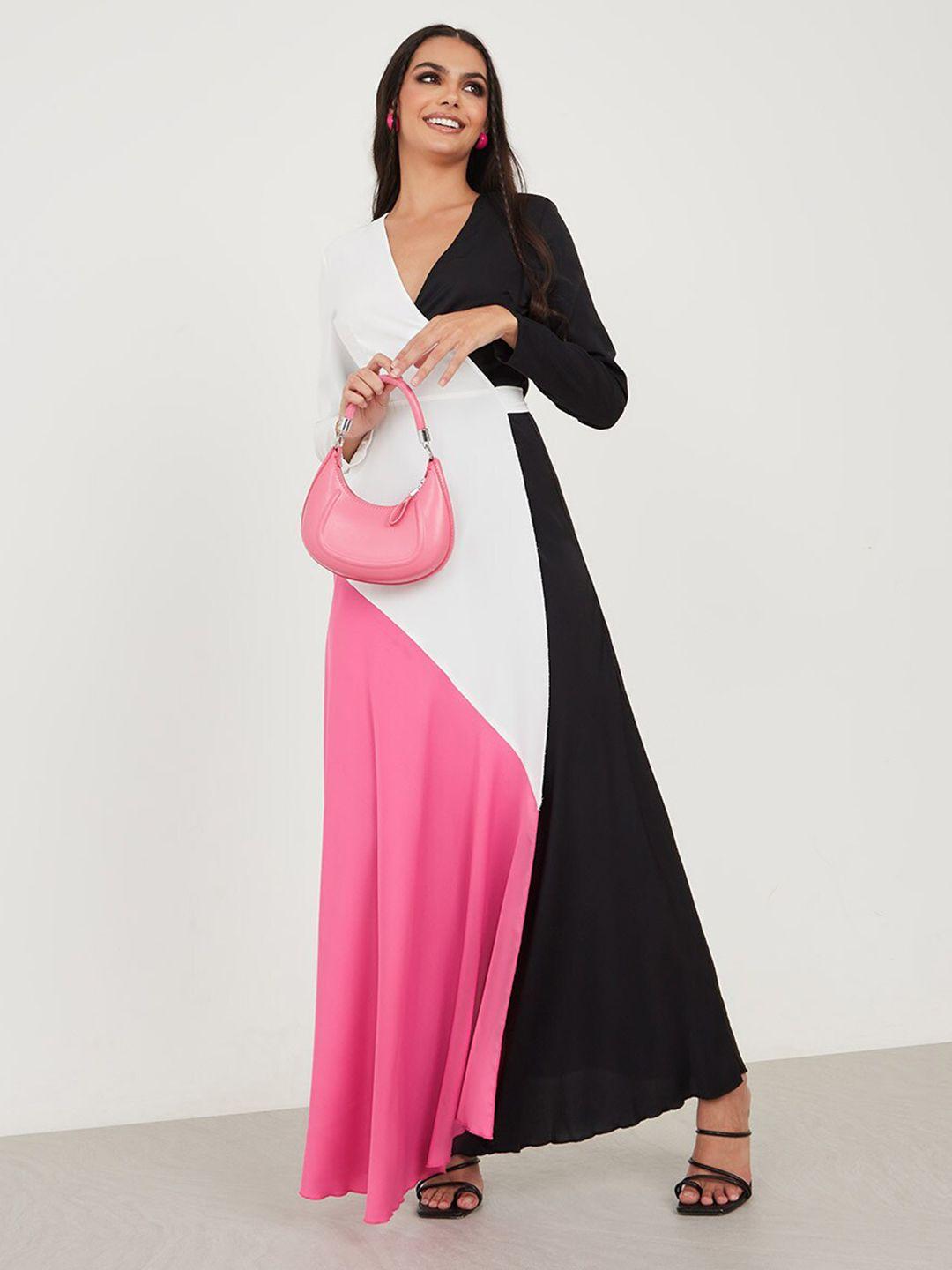 styli white & pink colourblocked maxi dress