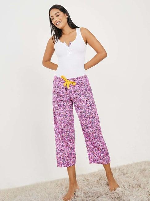 styli white & purple printed vest pyjama set