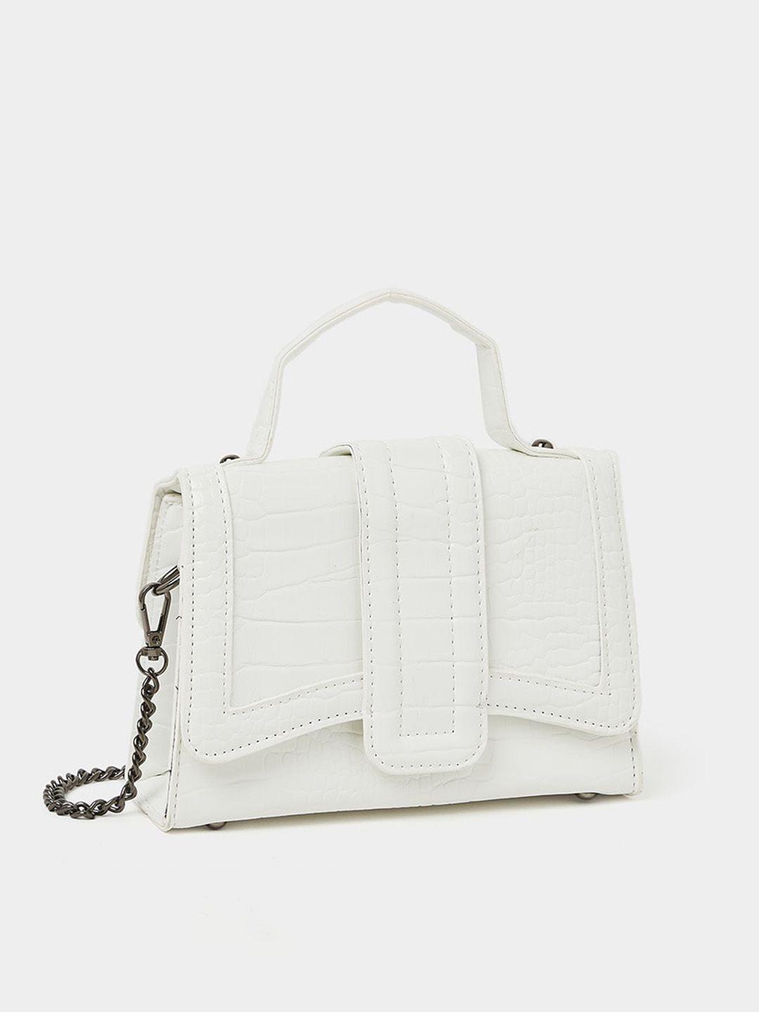 styli white animal textured pu structured satchel with quilted