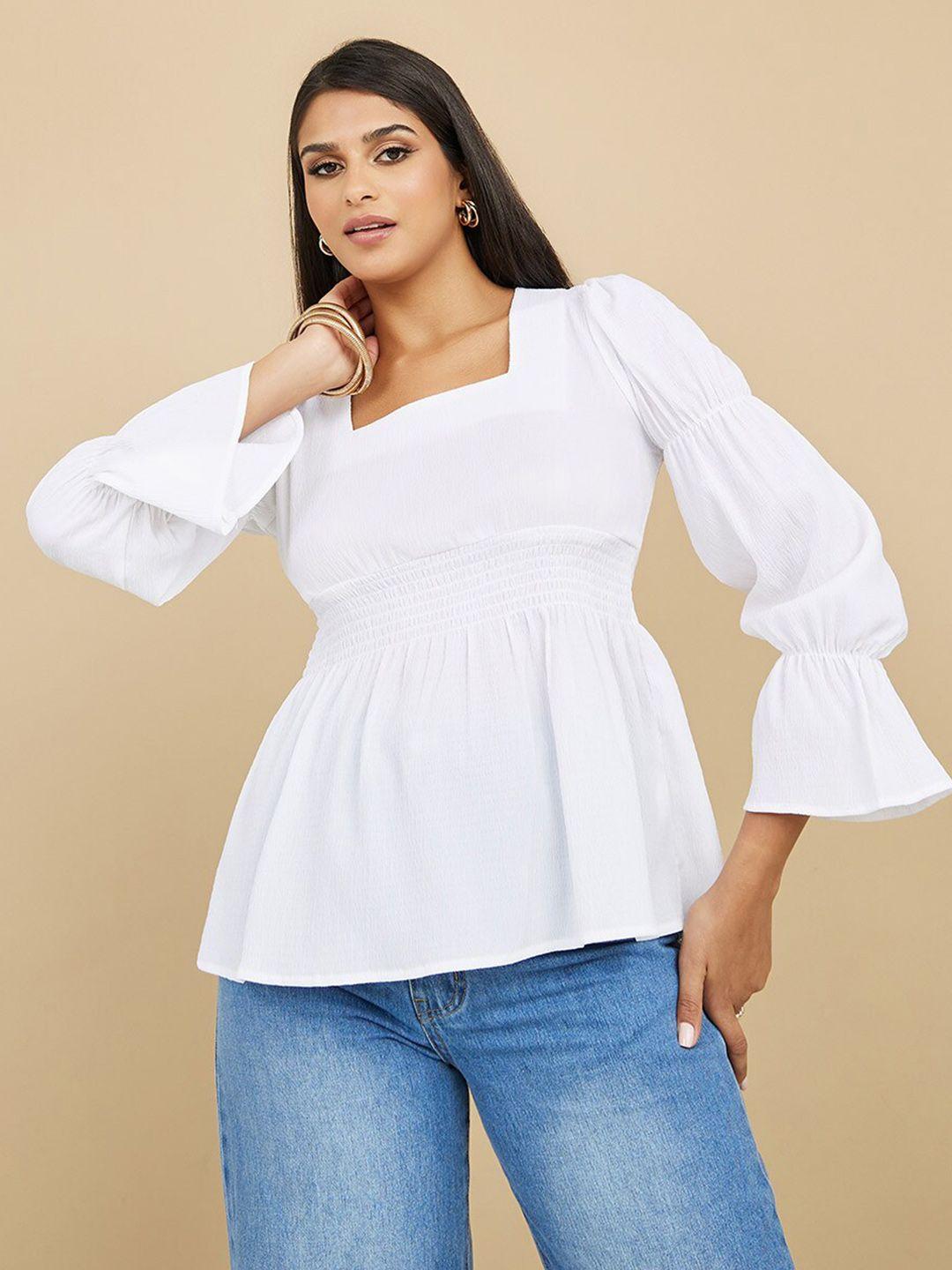 styli white bell sleeve empire top