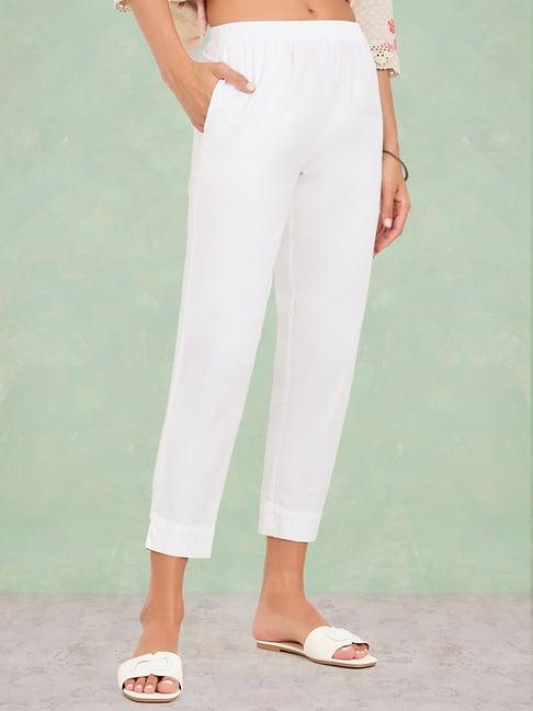 styli white cotton cropped pants