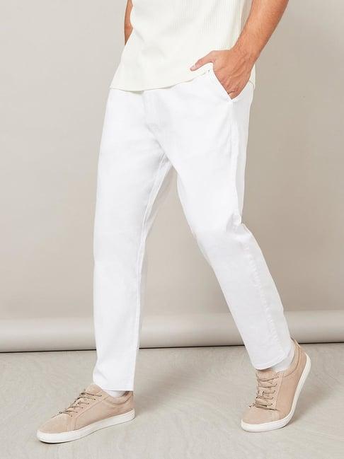 styli white cotton regular fit trousers