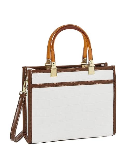 styli white croc textured tote bag