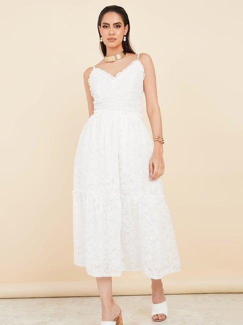 styli white embroidered a-line dress