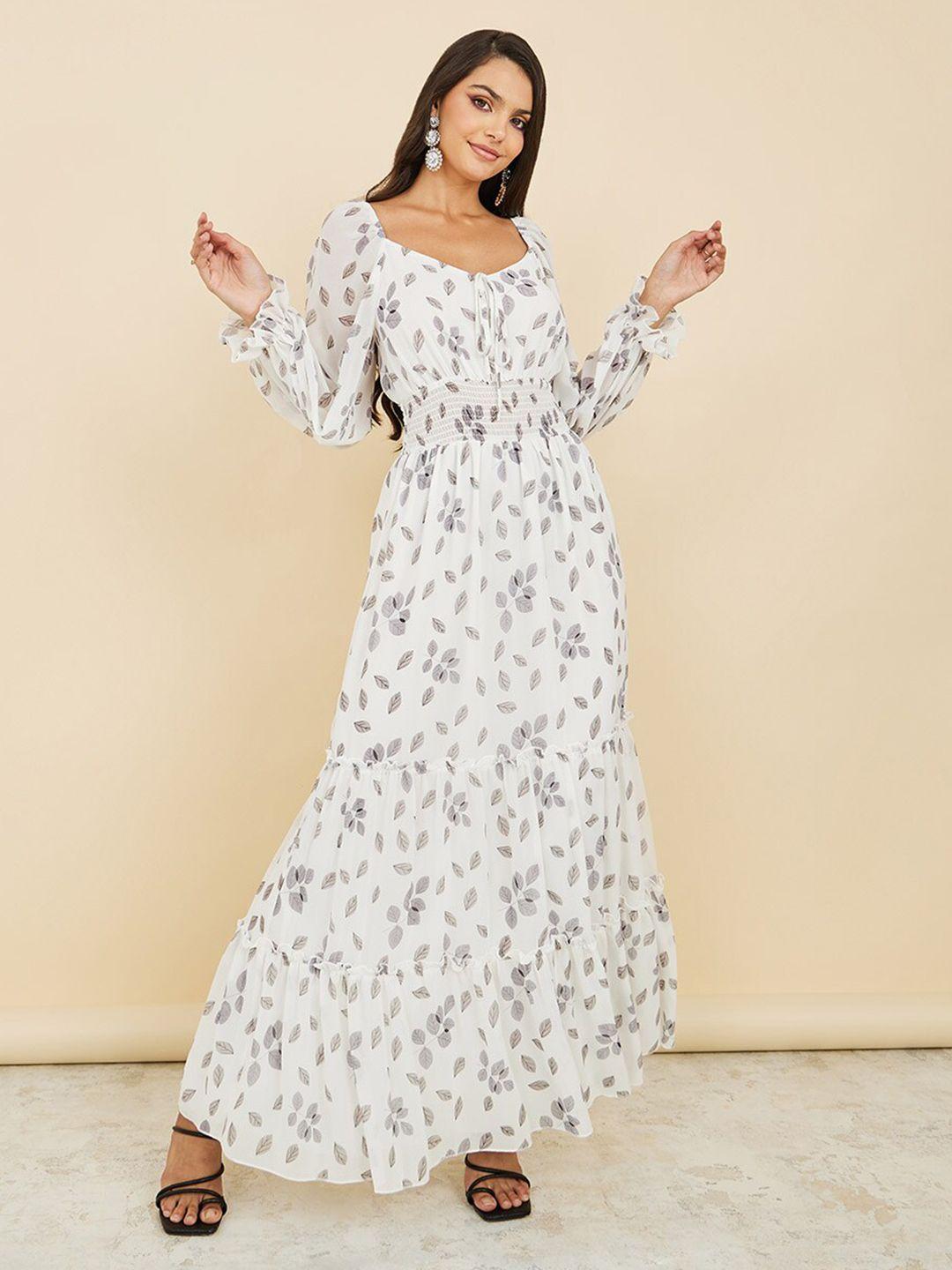 styli white floral print bell sleeve maxi dress
