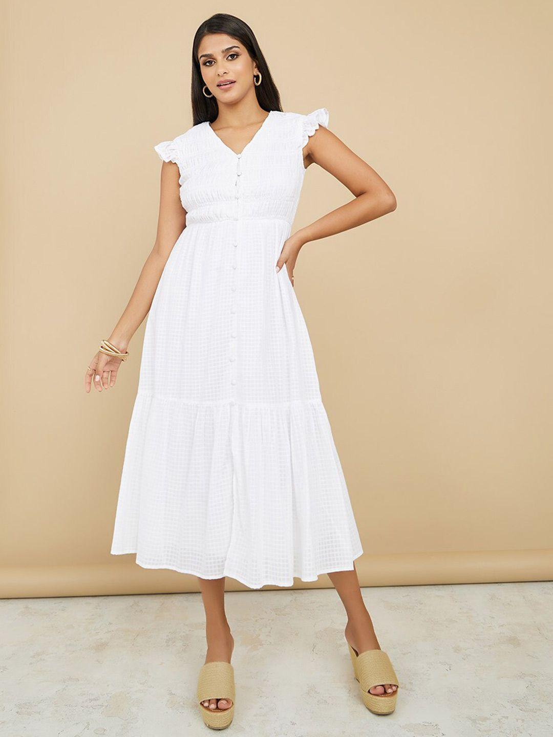 styli white flutter sleeve a-line midi dress