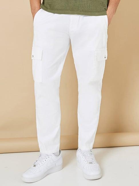 styli white regular fit cargo pants