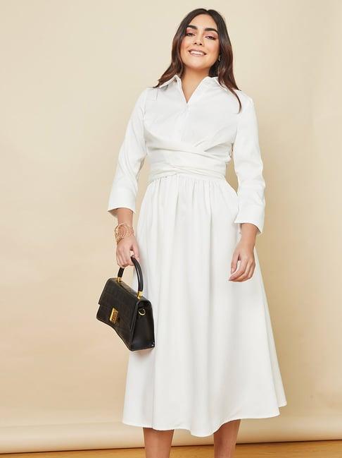 styli white regular fit midi dress