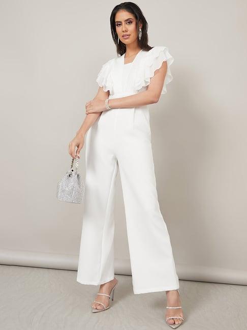 styli white v neck jumpsuit