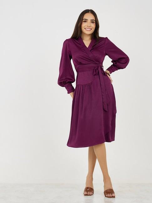 styli wine regular fit wrap dress