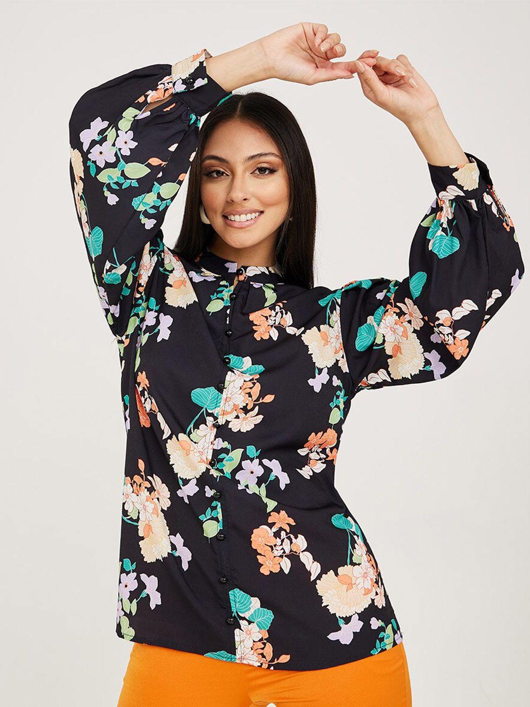 styli women black & blue floral print top