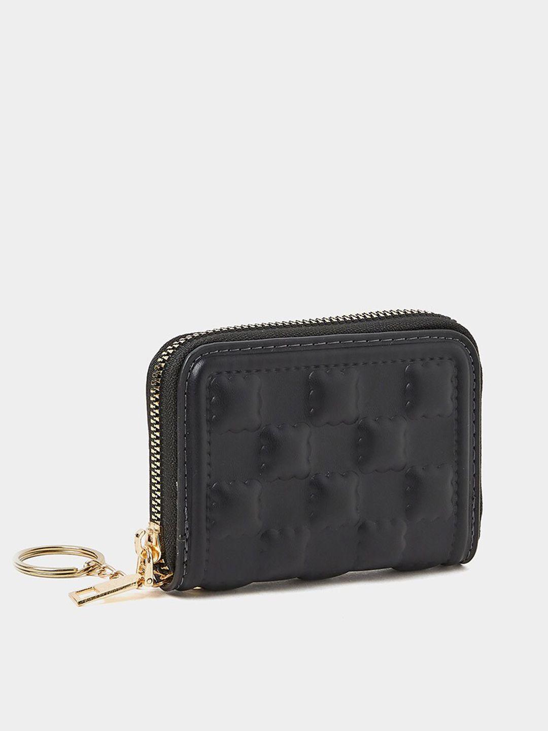 styli women black checked quilted zip around wallet