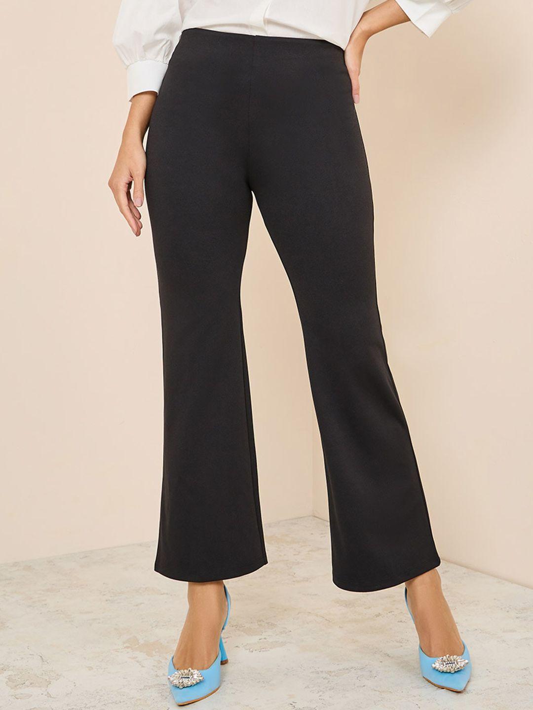 styli women black flared high-rise trousers