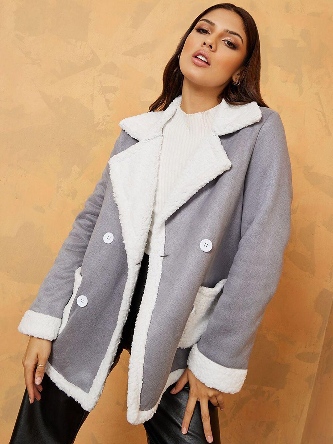 styli women grey solid trench coat
