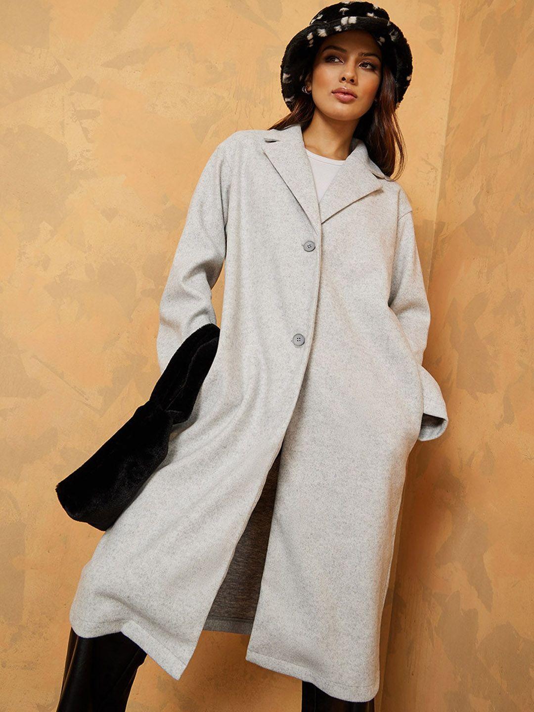 styli women grey solid trench coat