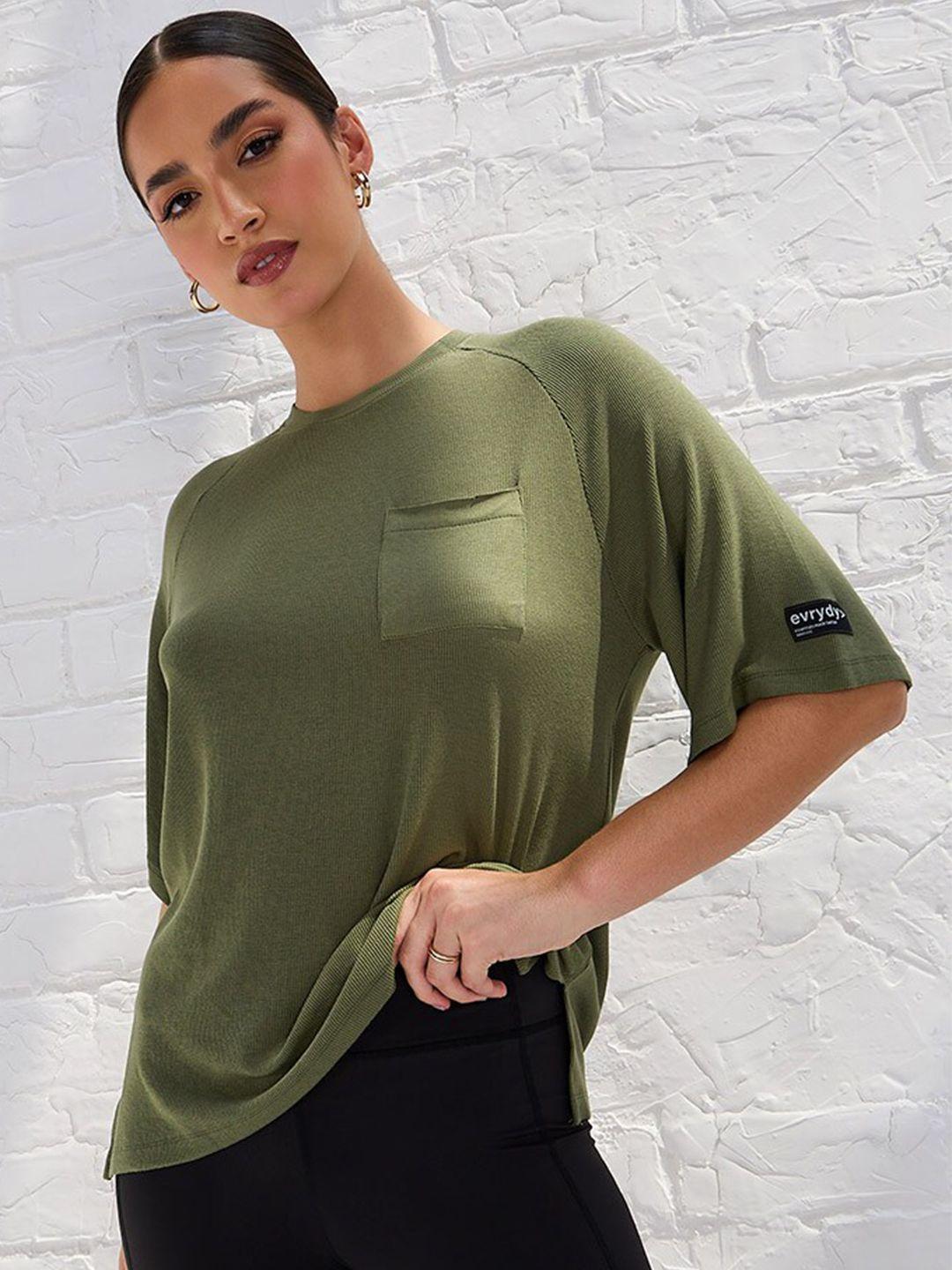 styli women khaki & rifle green v-neck pockets t-shirt