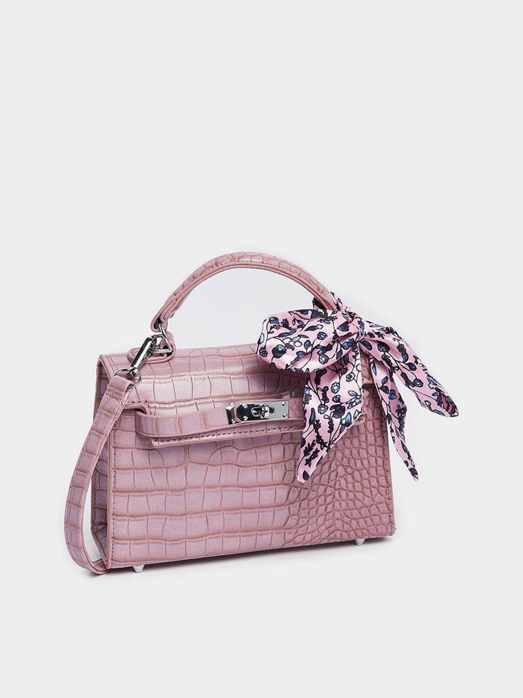 styli women lavender croc texture satchel with bow detail