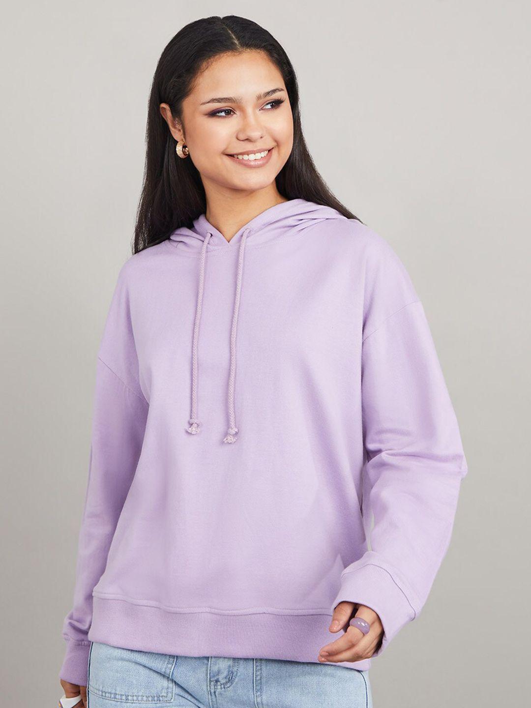 styli women lavender regular length drop shoulder regular fit hoodie