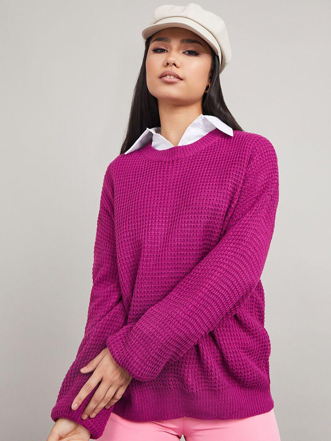 styli women magenta fisherman knit regular length sweater