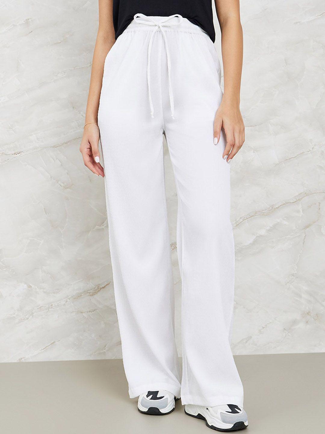 styli women off white flared high-rise trousers with side pocket