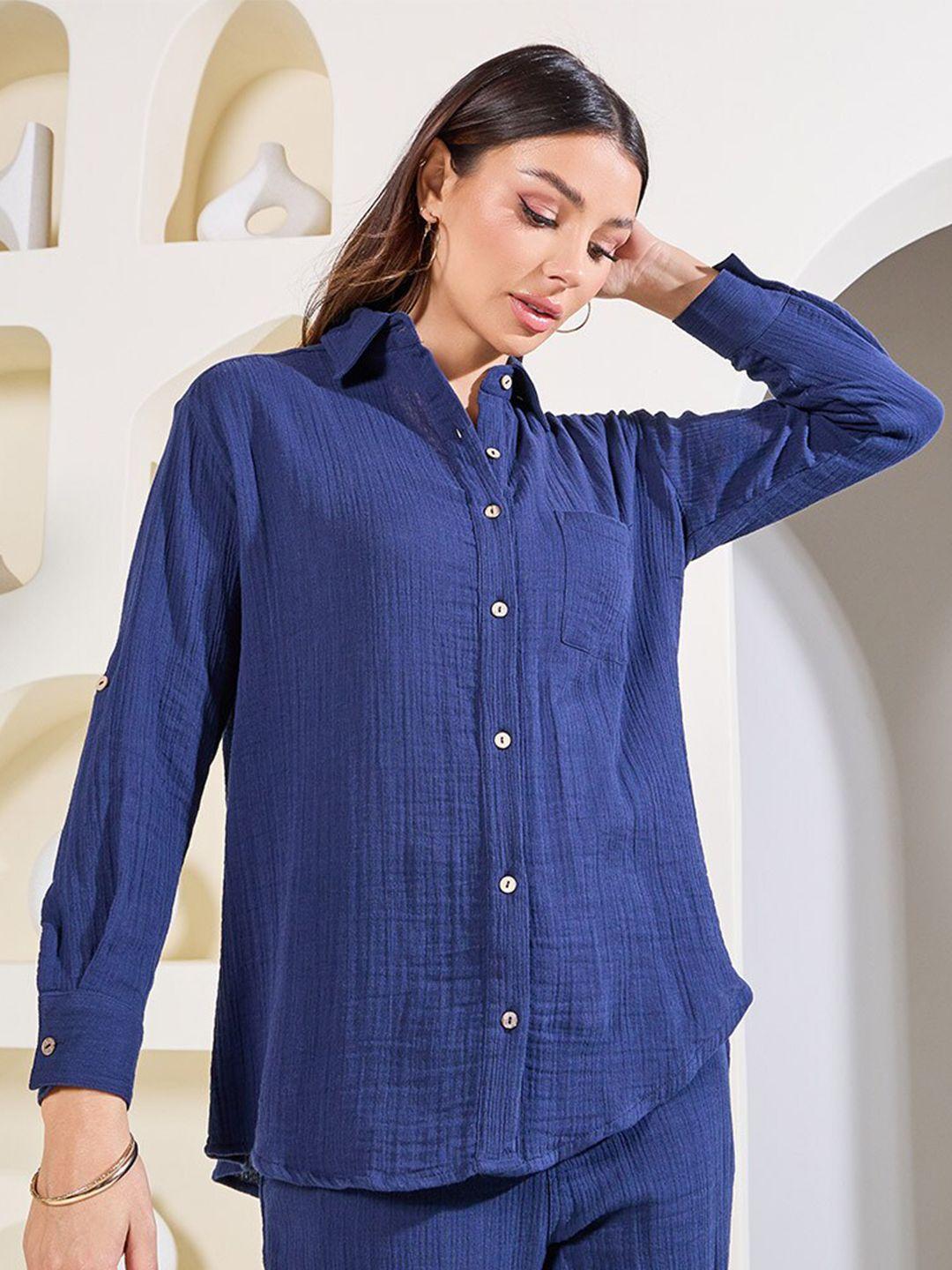 styli women opaque striped casual shirt