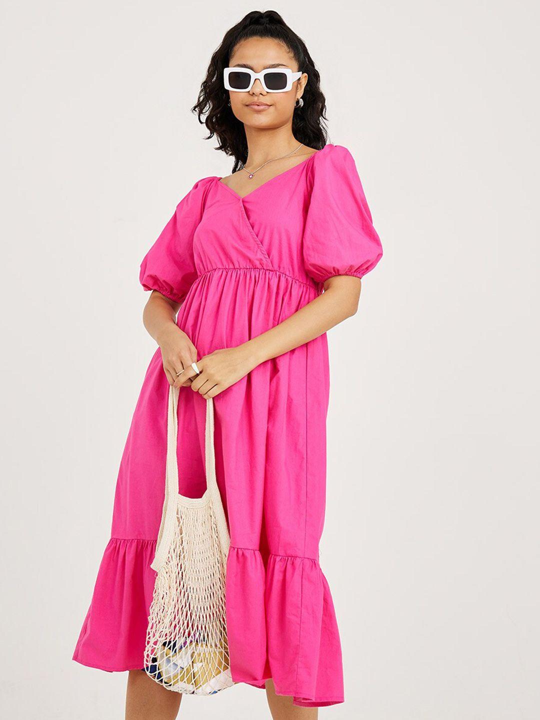 styli women pink empire midi cotton dress
