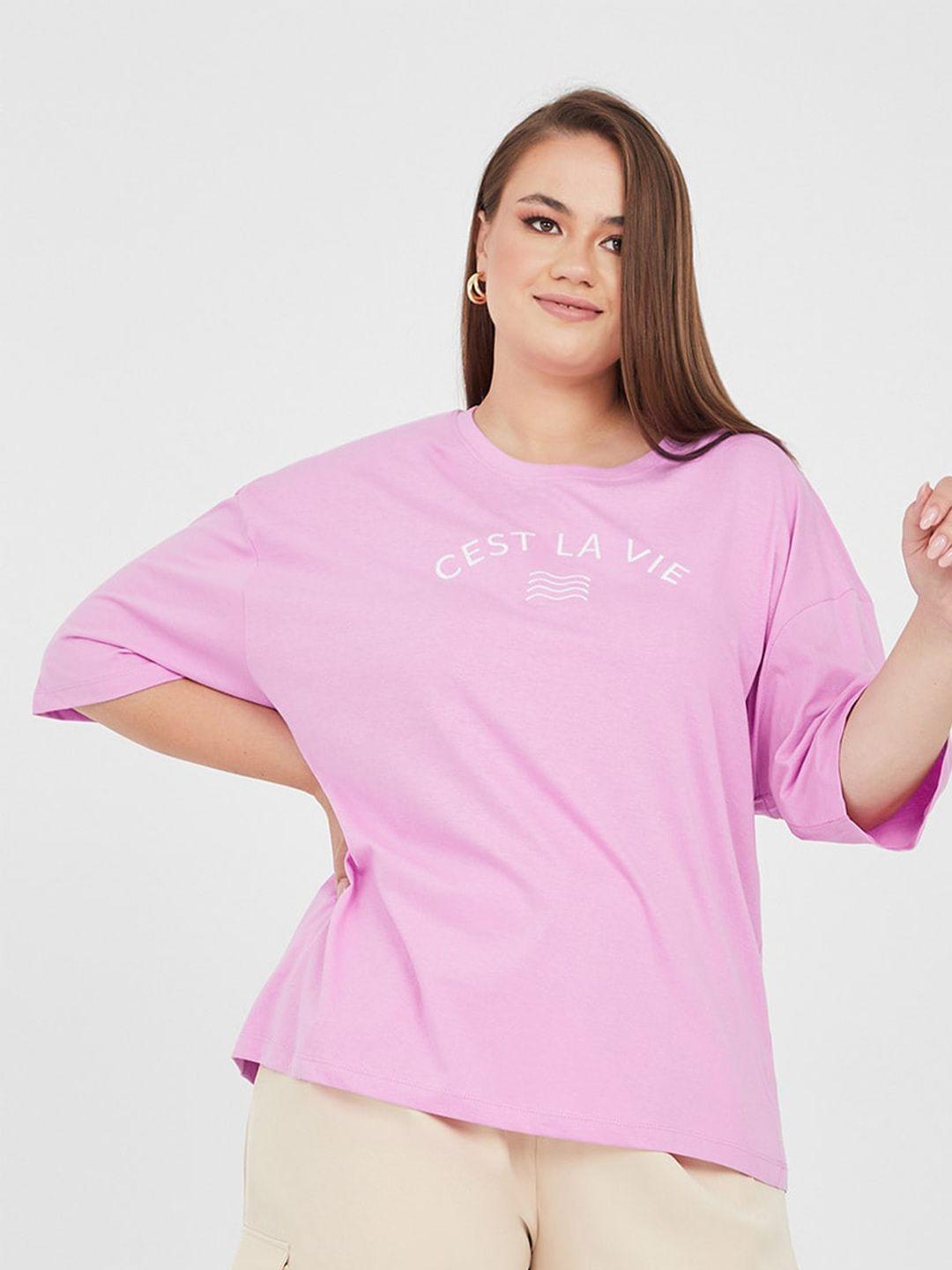 styli women pink typography applique t-shirt
