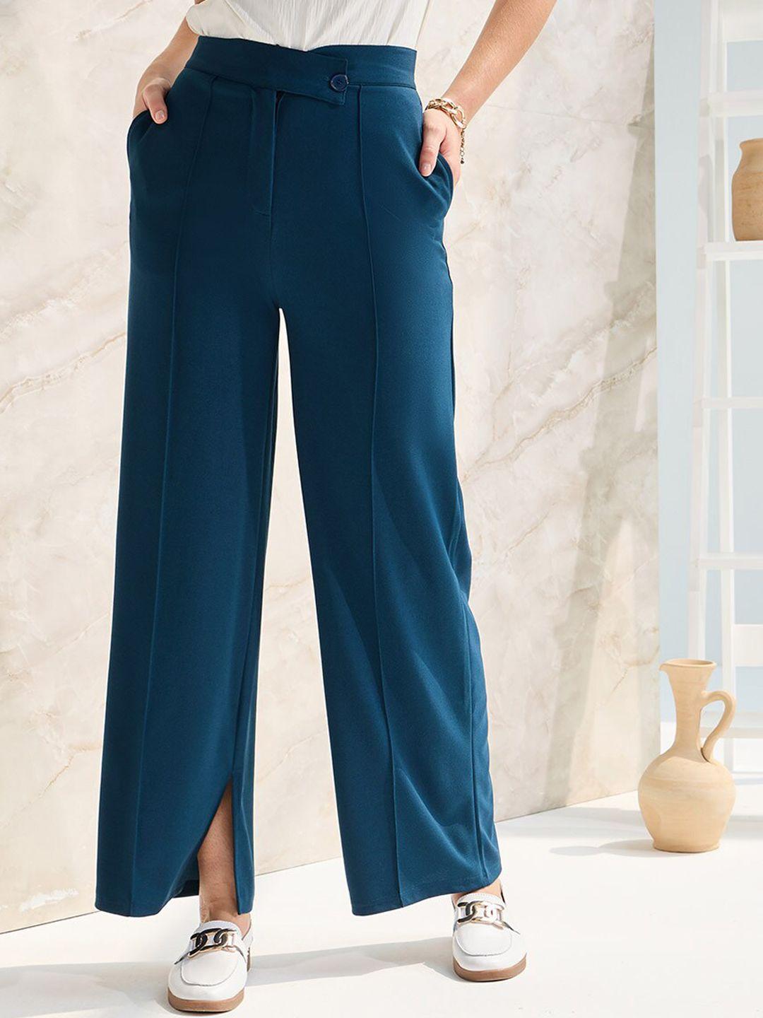 styli women pintuck front slit flared high-rise parallel trousers
