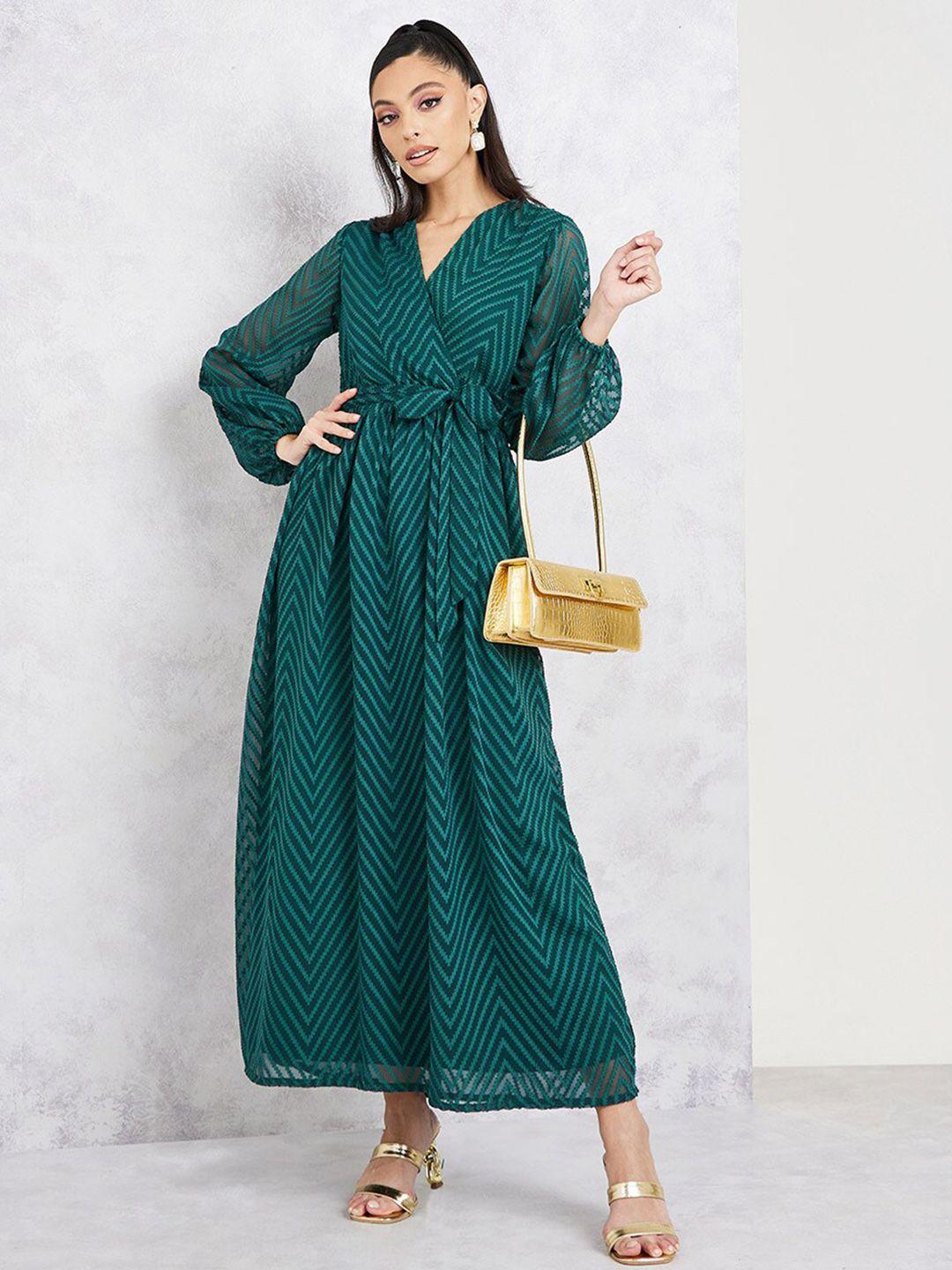 styli women printed long sleeves wrap a-line dress