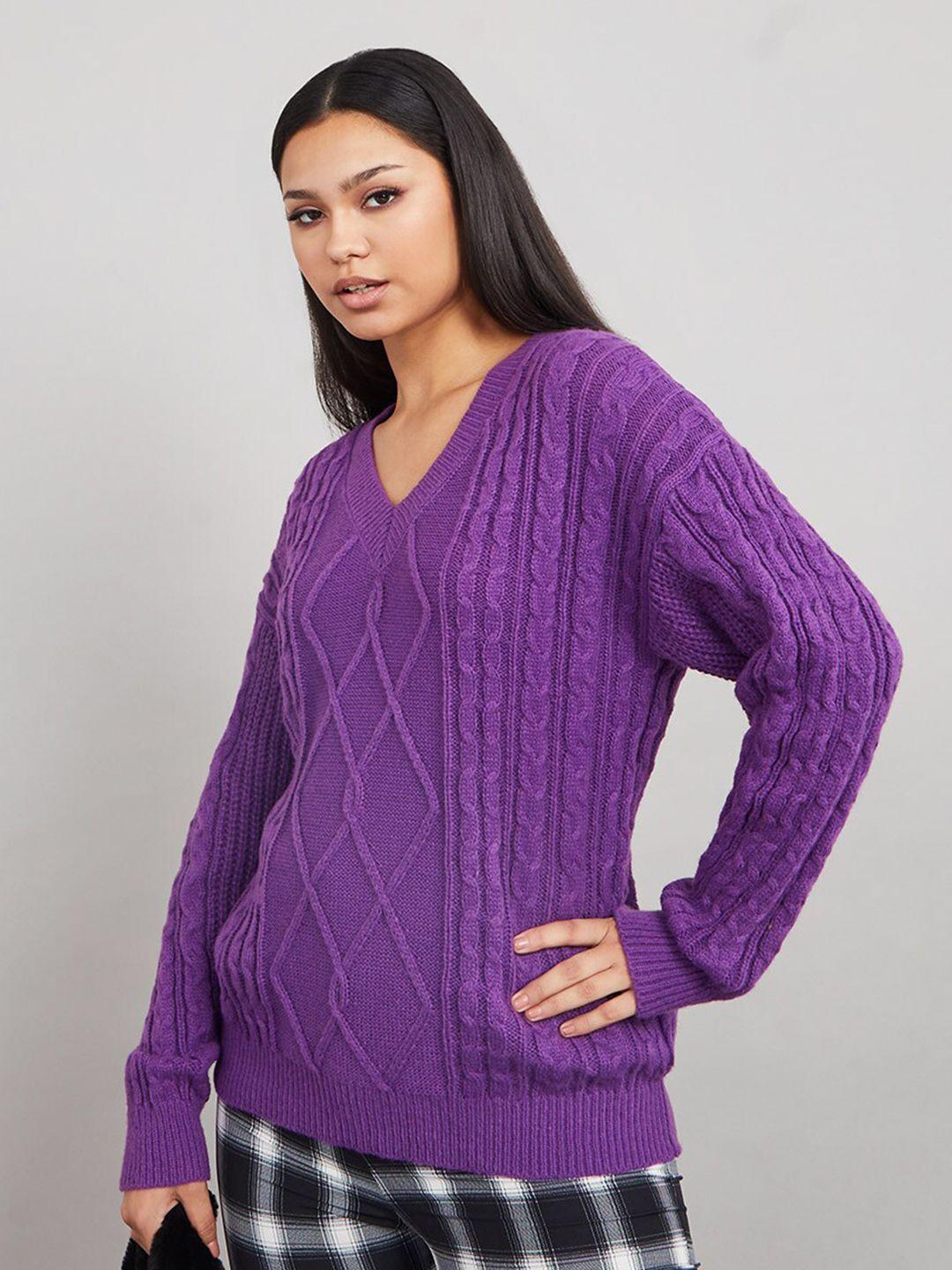 styli women purple cable knit pullover