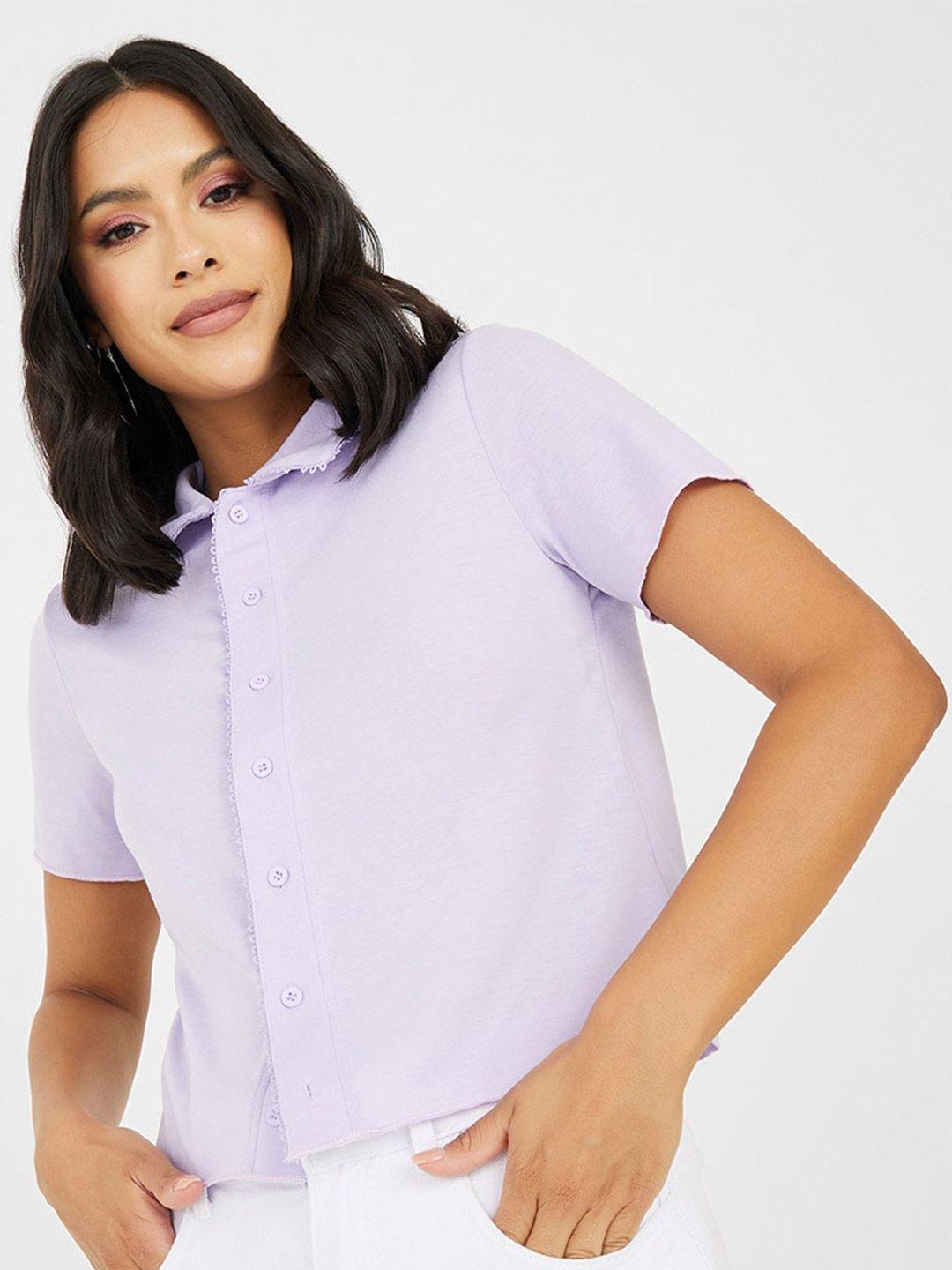 styli women purple polo collar pockets t-shirt