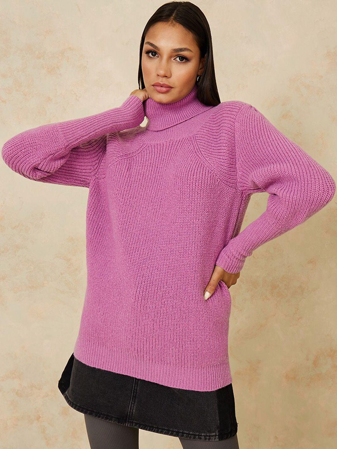 styli women purple ribbed pullover