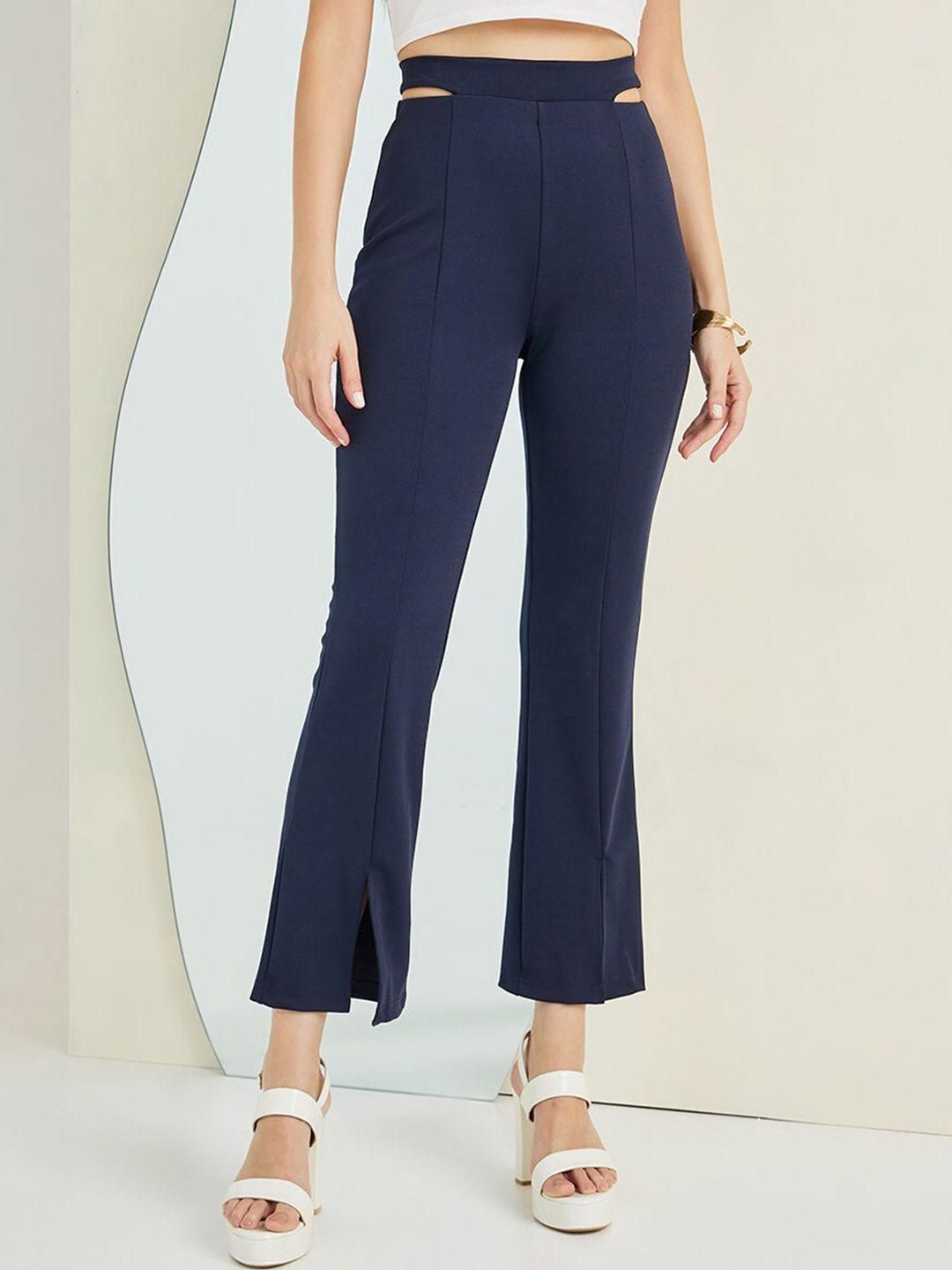 styli women slim fit high-rise slit detail cropped bootcut trousers