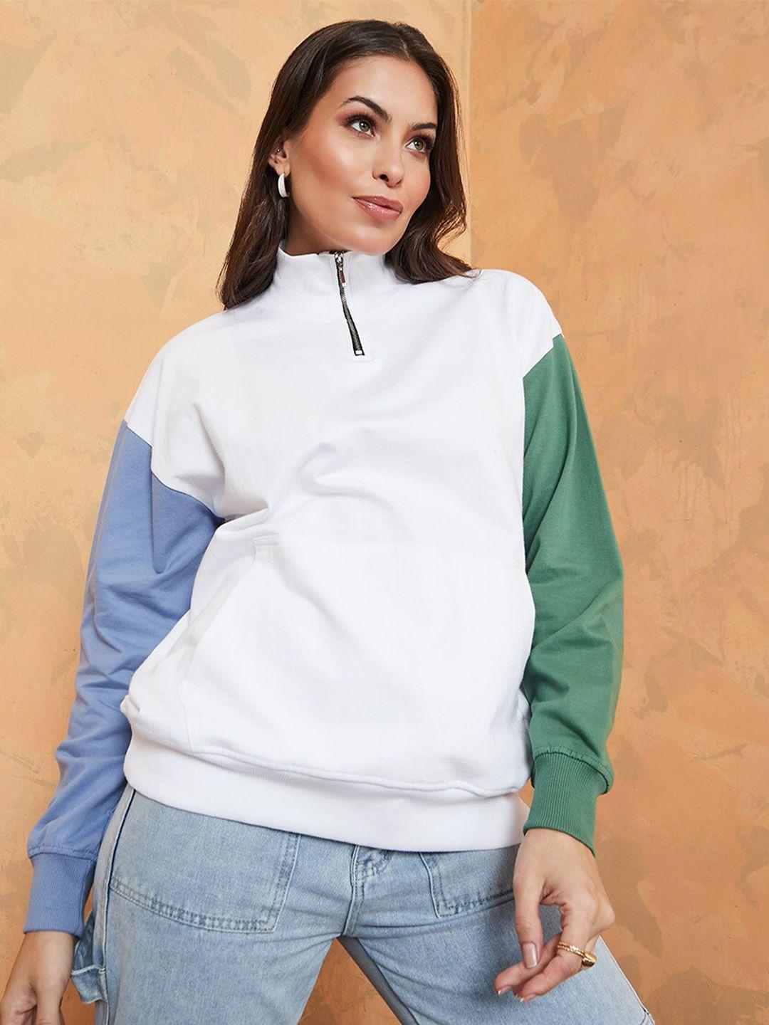 styli women white & blue cotton sweatshirt