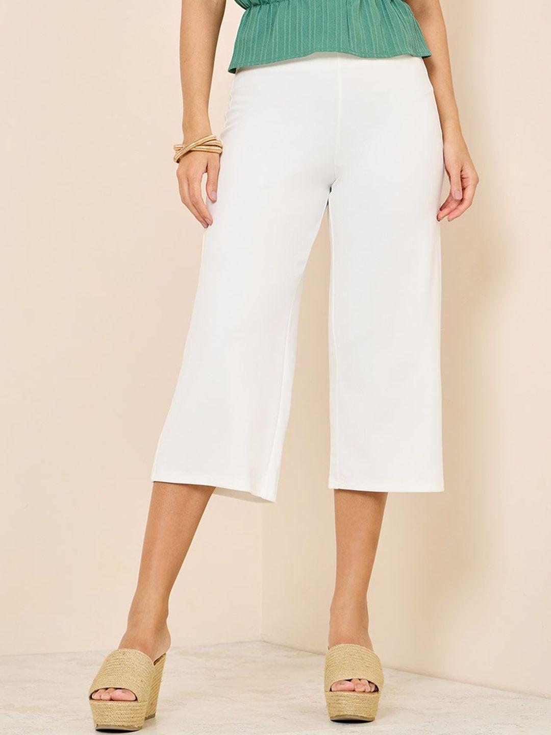 styli women white flared high-rise culottes trousers