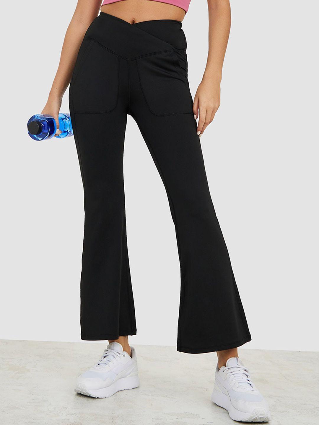 styli women wrap over waistband bootcut track pants