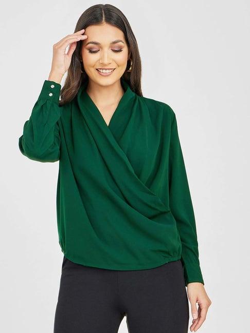 styli wrap front blouse with button cuff