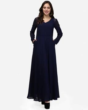 stylised sleeves v-neck gown dress