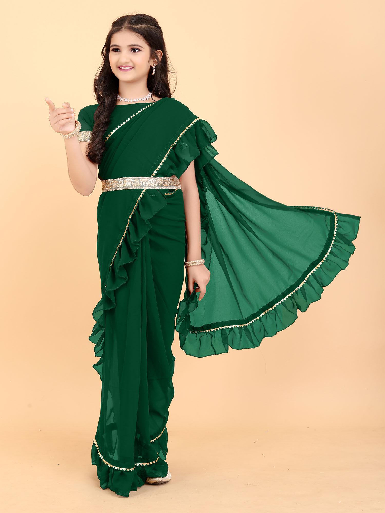 stylish belt included saree with unstitched blouse