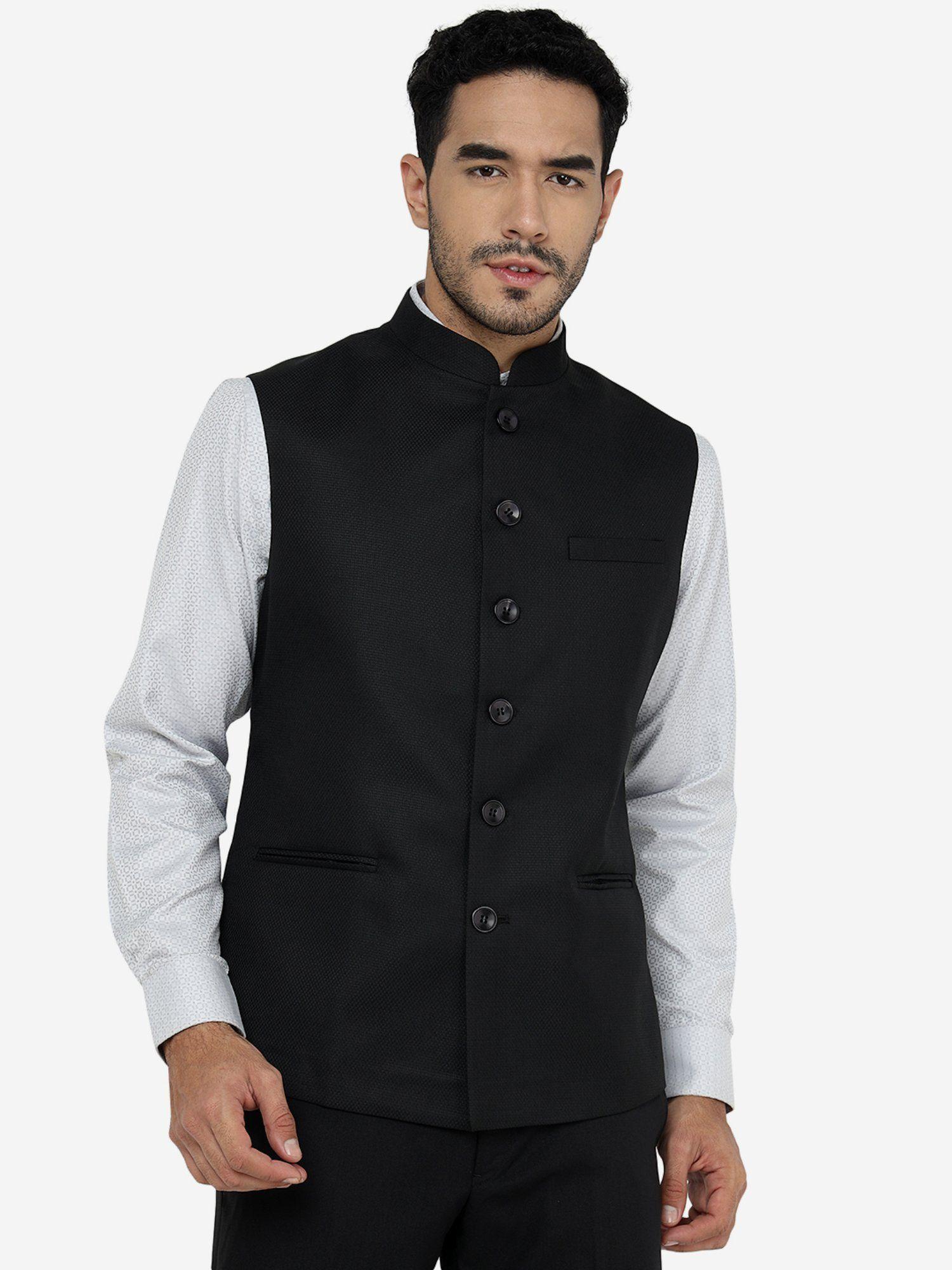 stylish black wool men's coat - regular fit