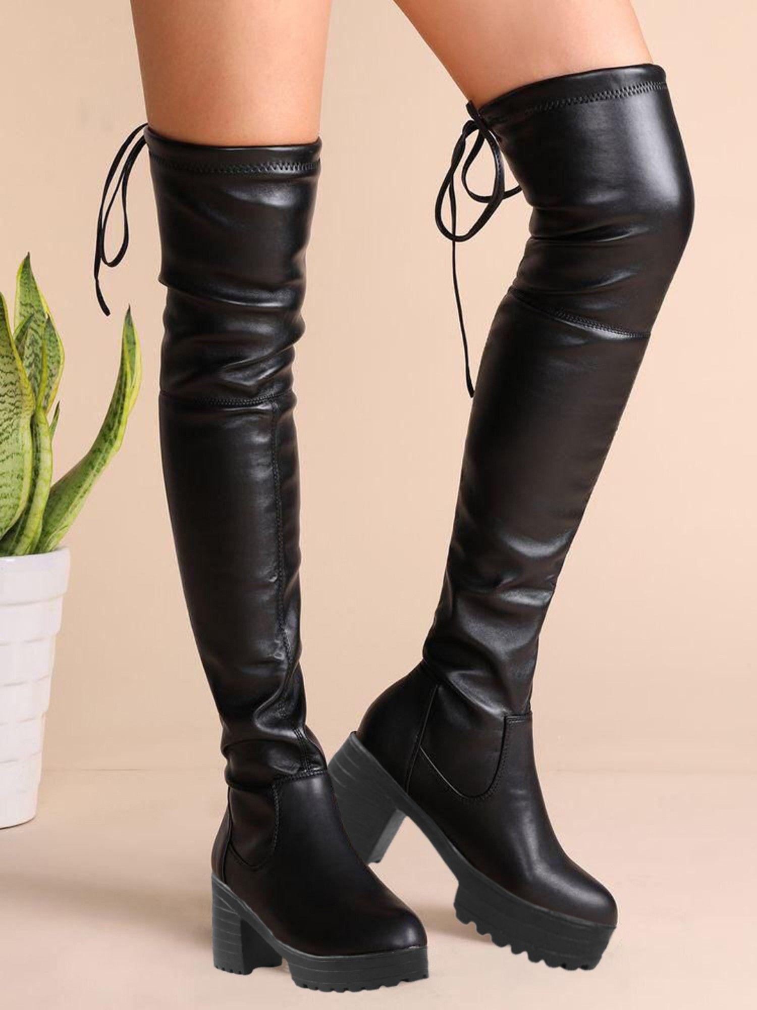 stylish knee high long black boots for girls