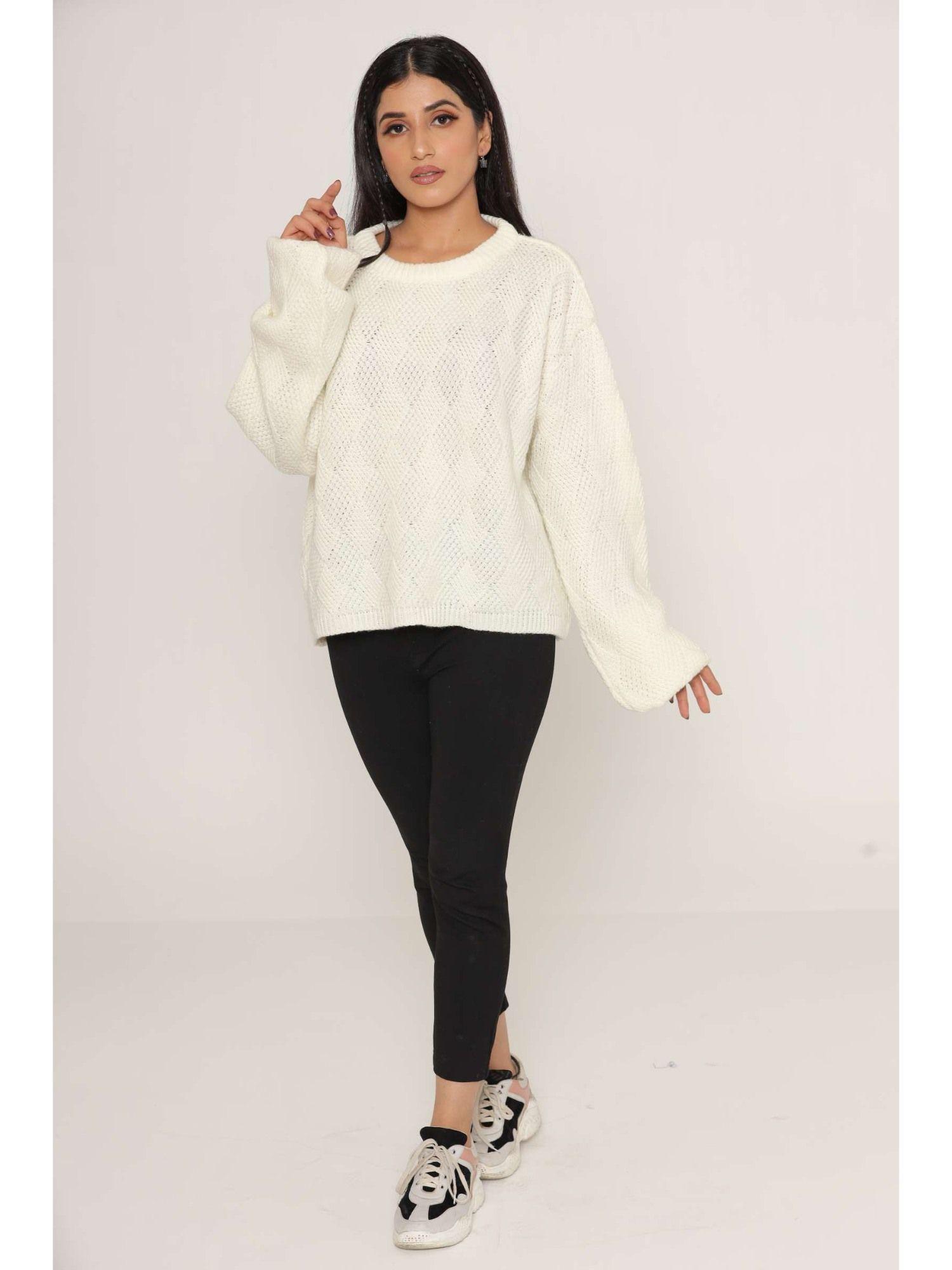 stylish oversized cable knit drop shoulders woollen sweaters for women