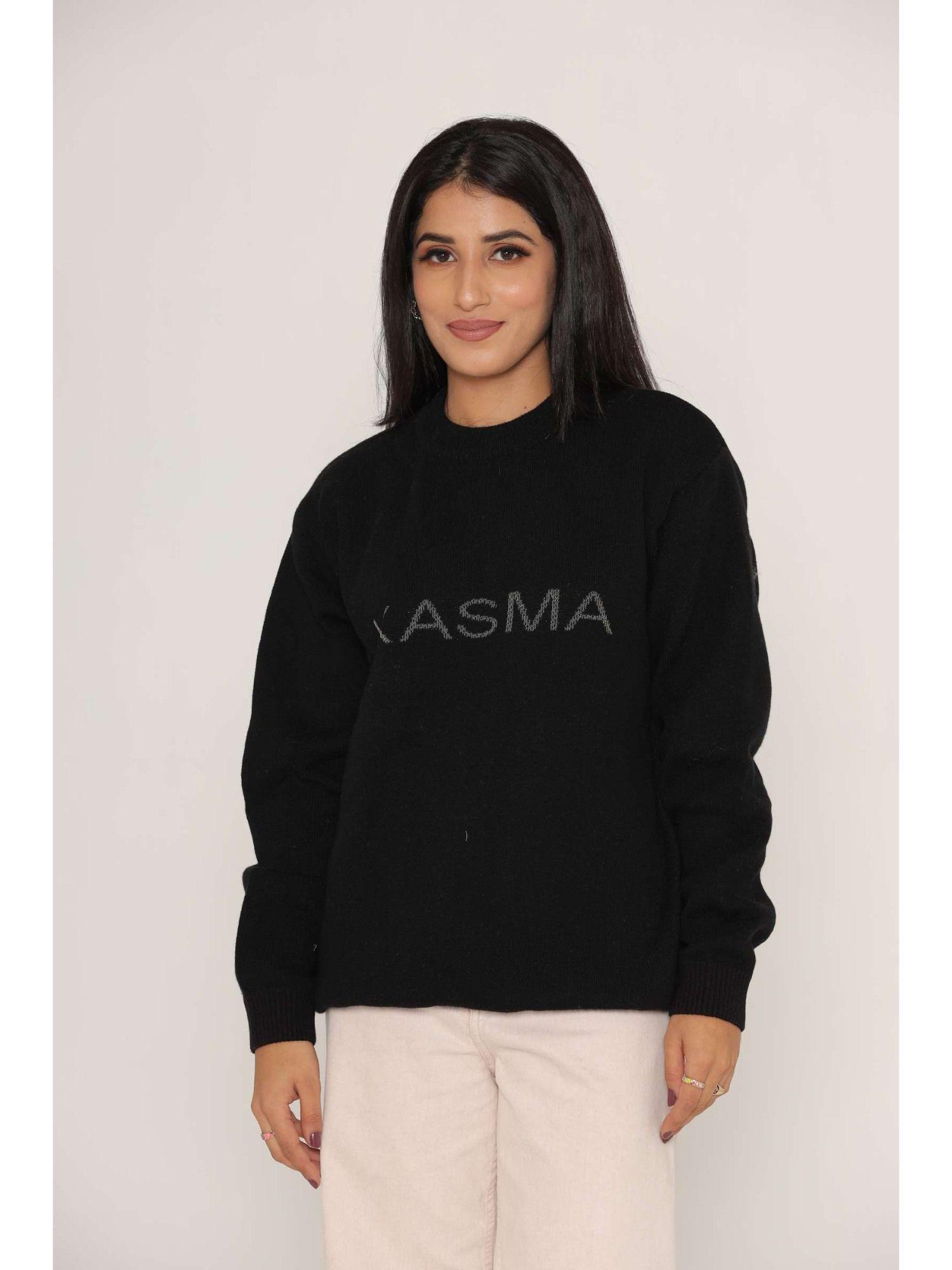 stylish oversized drop shoulders black woollen sweaters for women
