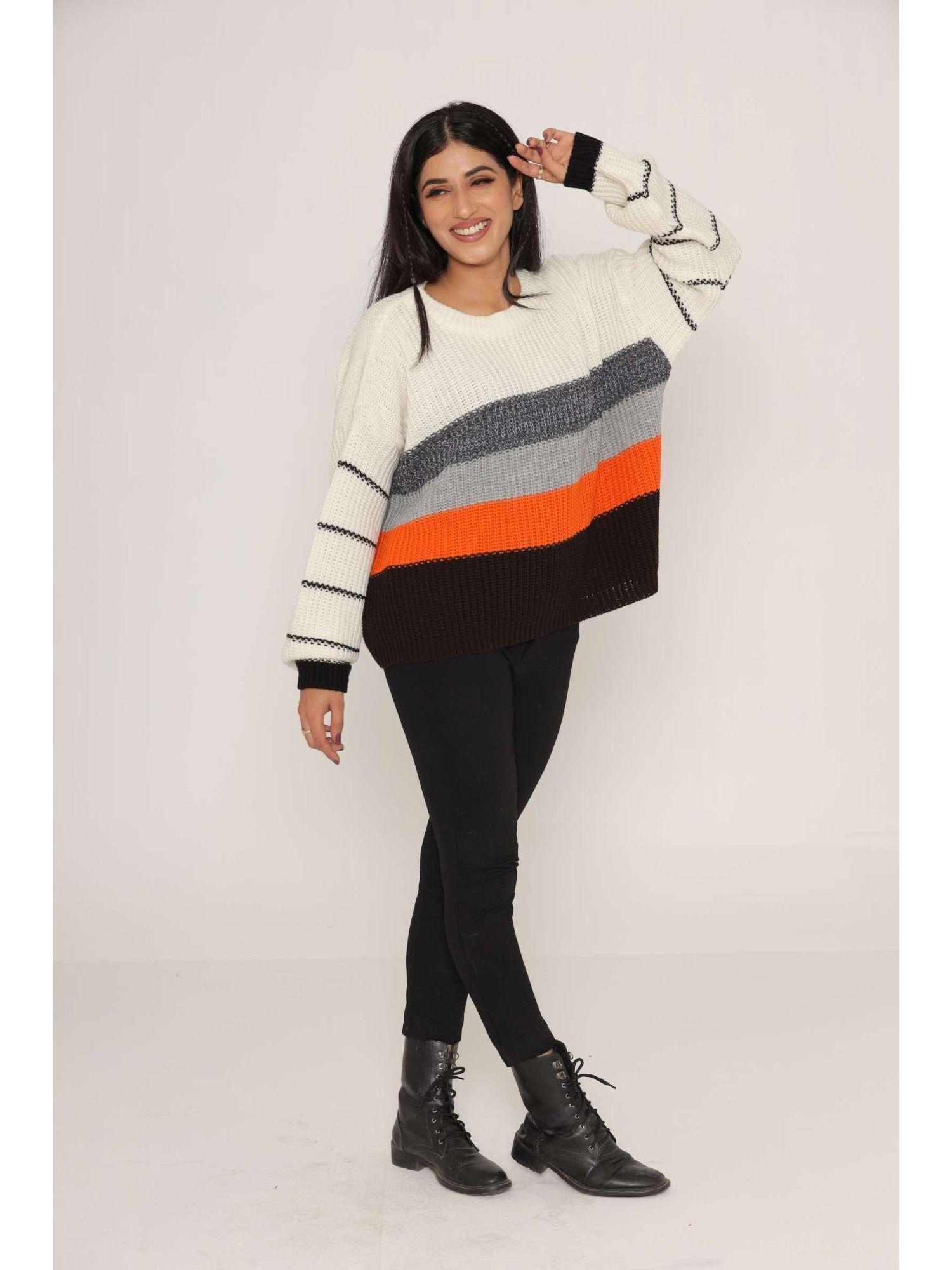 stylish oversized drop shoulders multicolor woollen sweaters for women