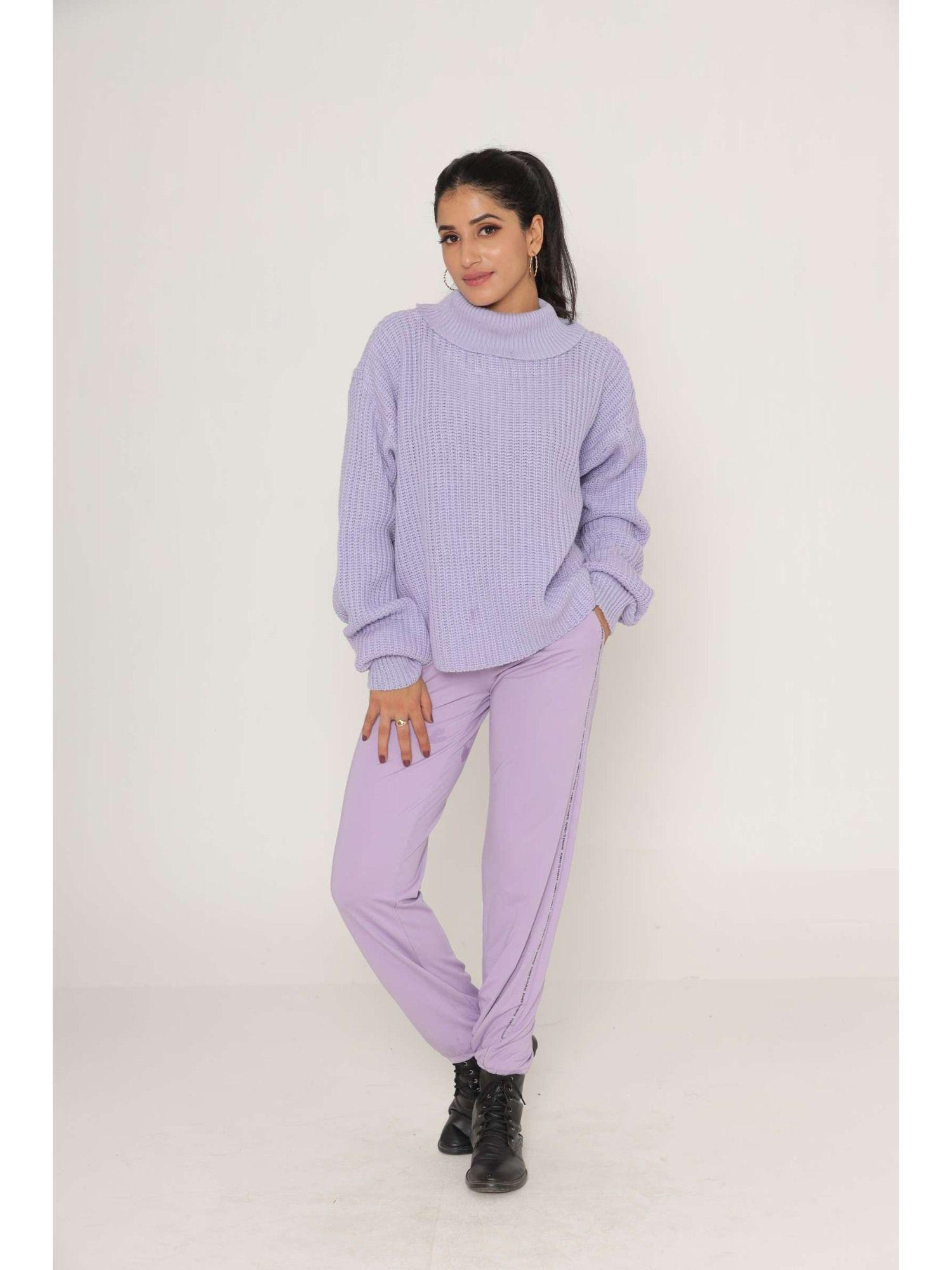 stylish oversized drop shoulders purple woollen sweaters for women