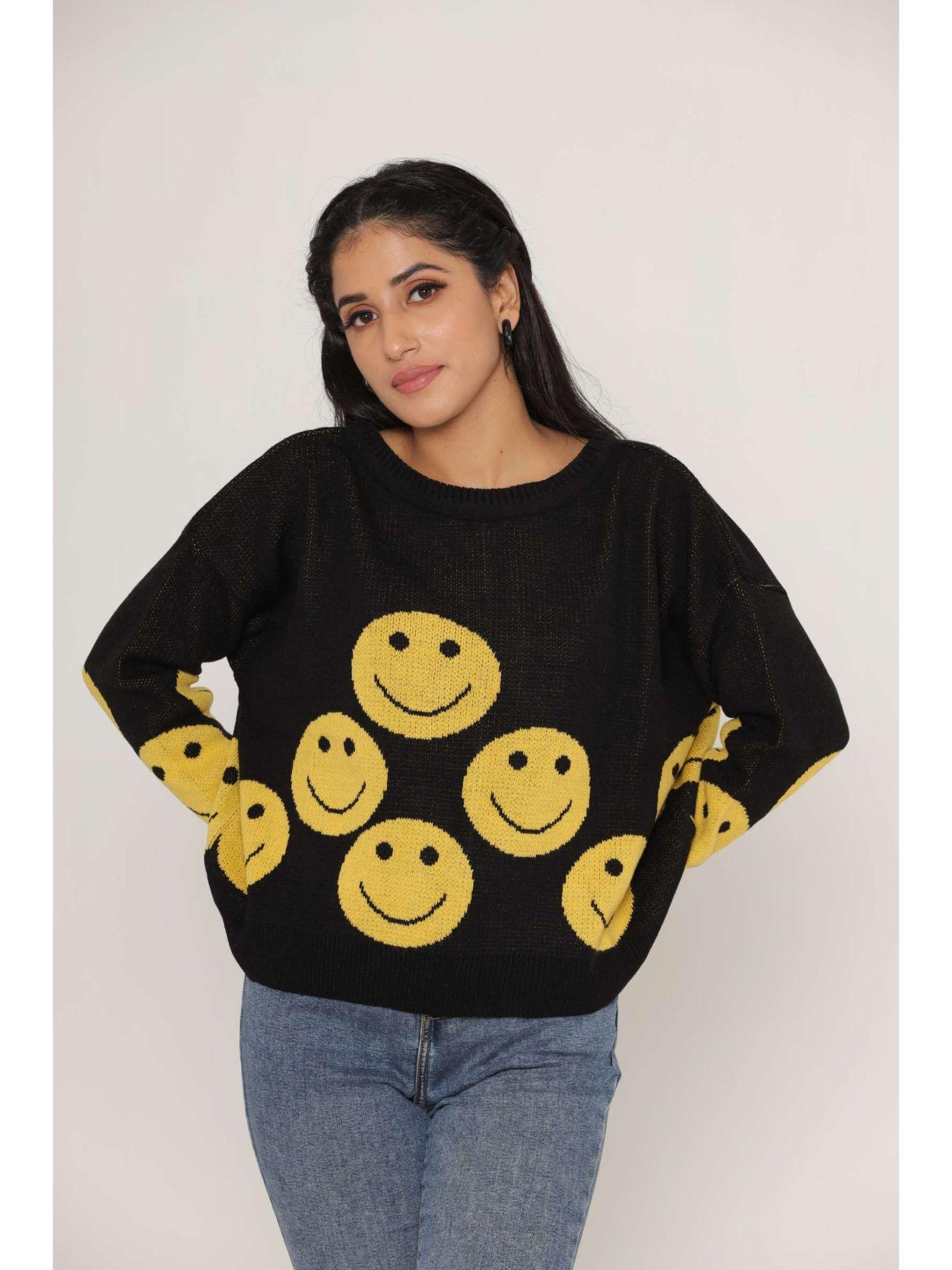stylish oversized drop shoulders smilie woollen sweaters for women