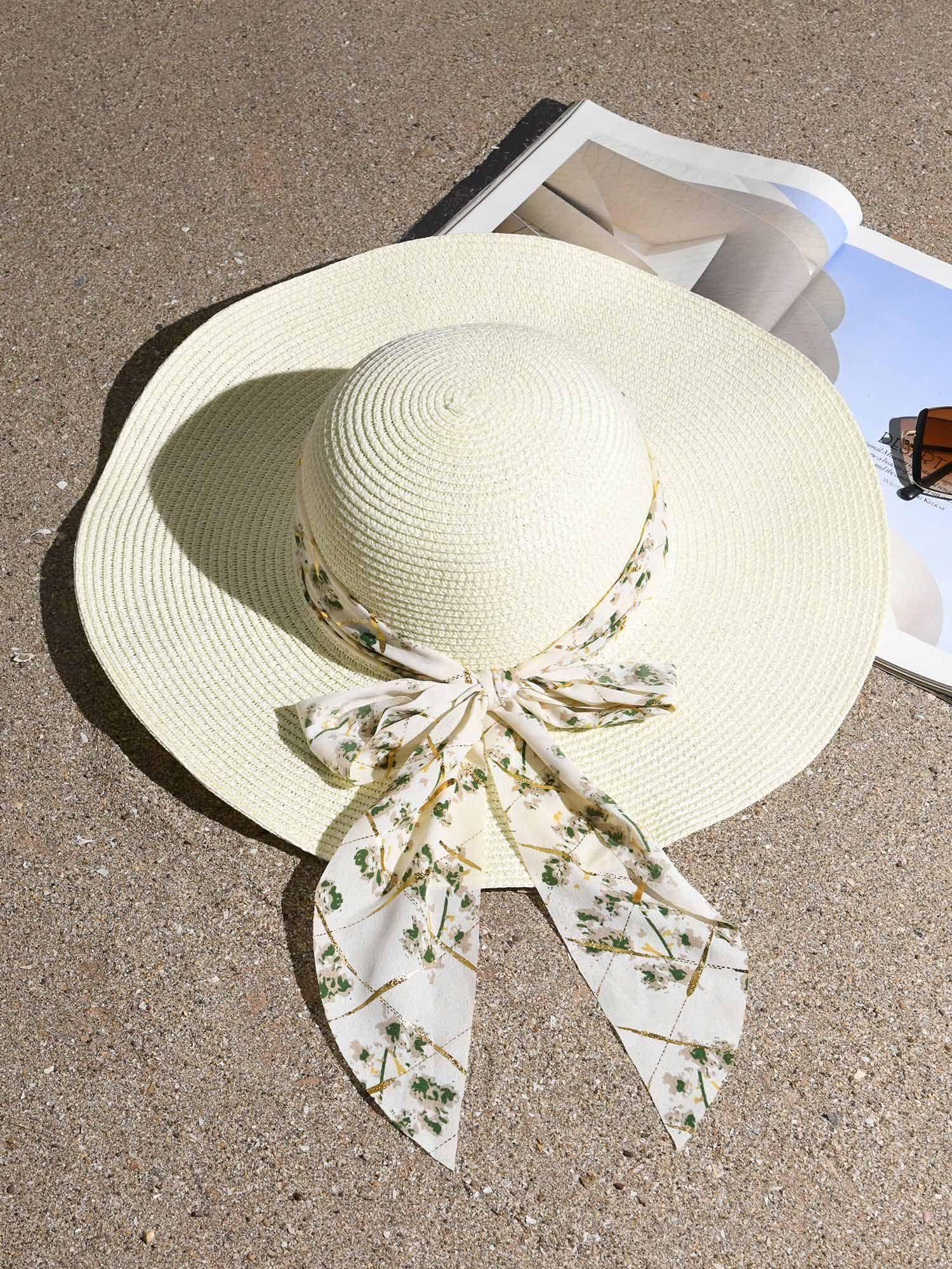 stylish white printed scarf summer beach hats for women