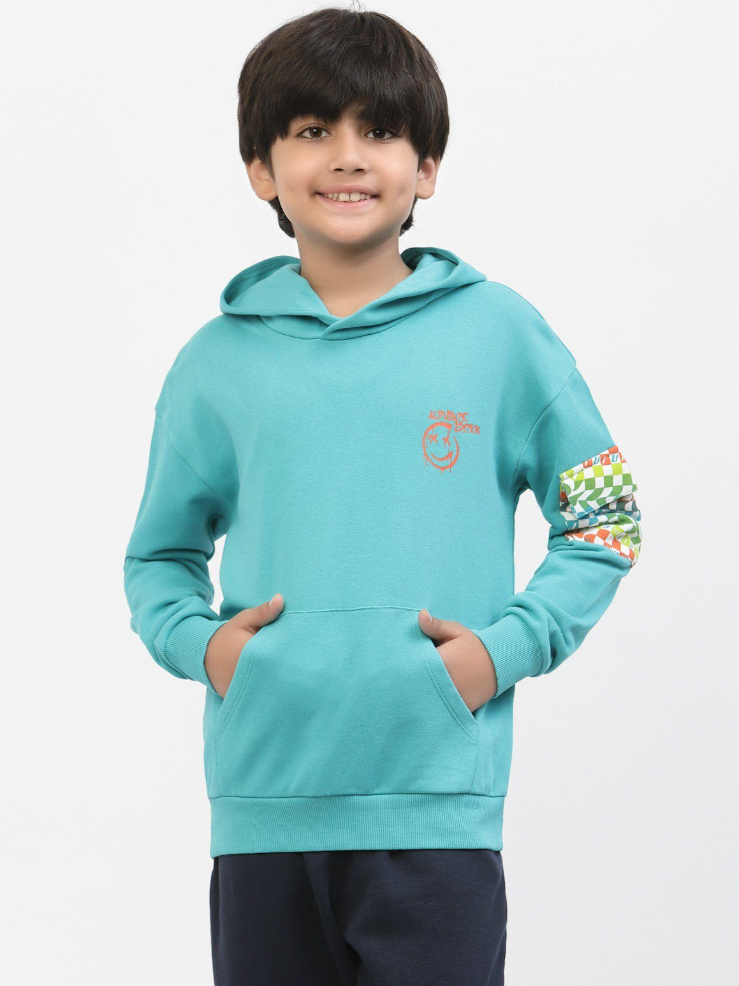 stylish blue organic cotton casual hoodie for boys