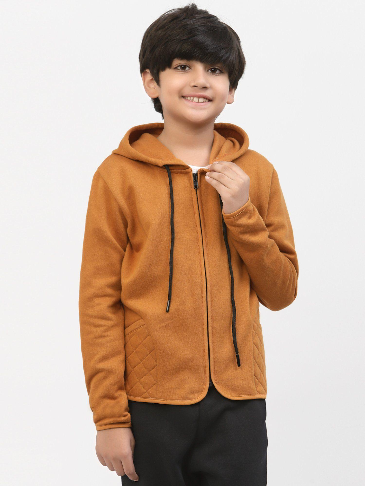 stylish brown organic cotton casual hoodie for boys